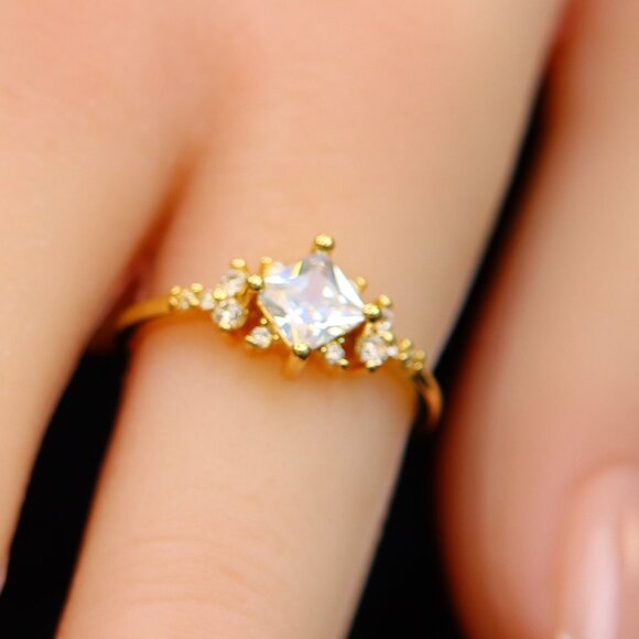 Noble Square Flower Gold Plated Princess Ring for Women, GALCM074-6 - Picture 2 of 8